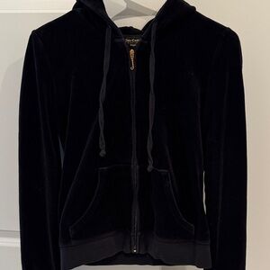 Juicy Couture Black Velour Cropped Hoodie - Size Medium